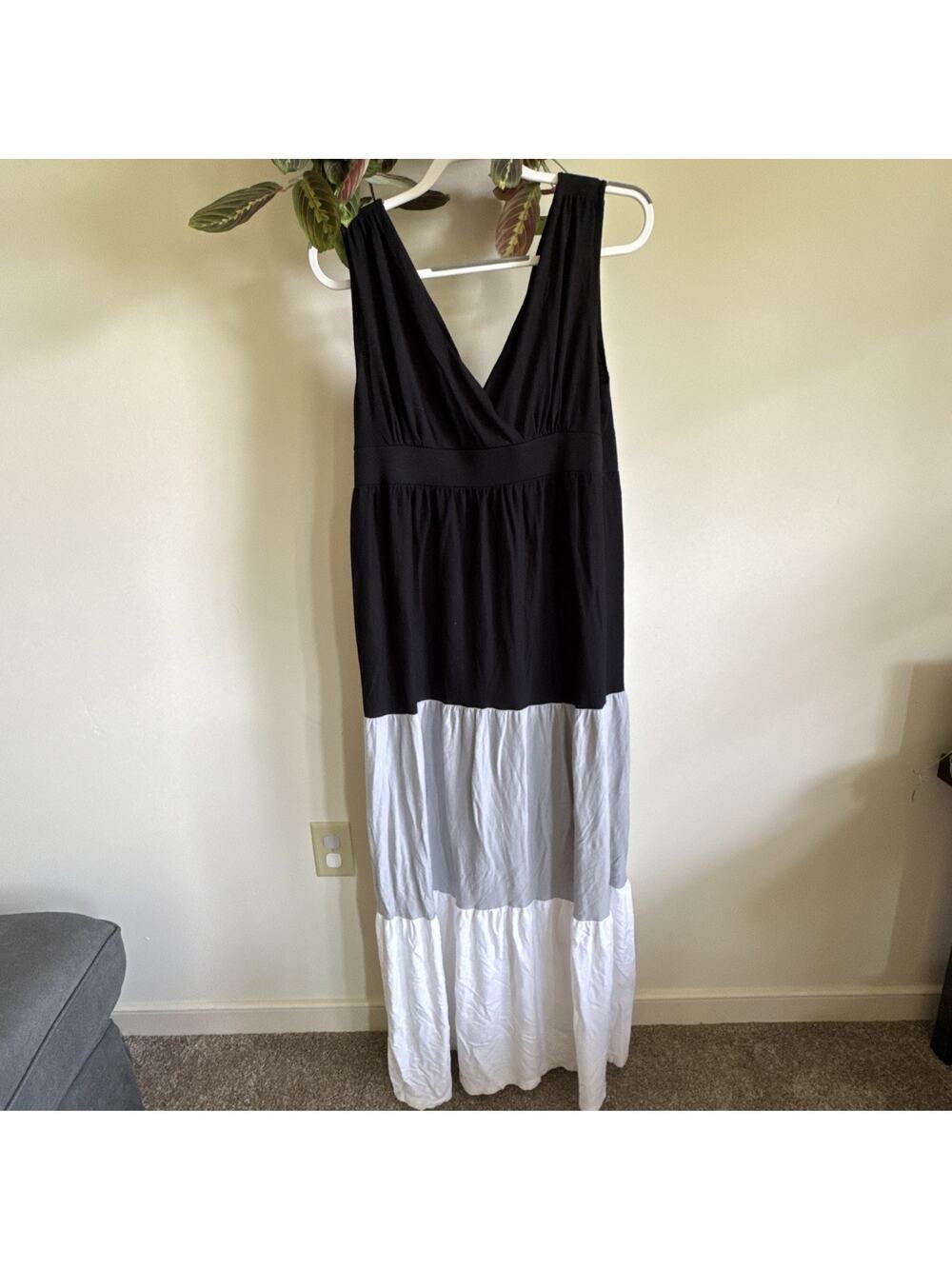 Old‎ Navy Dress Womens Large Black Gray White Colorblock Maxi Sleeveless Tank